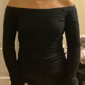 Long sleeve lace off the shoulder black shirt